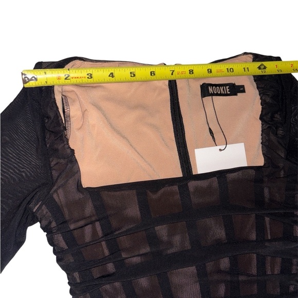 Nookie Vision Mini Dress Ruched Mesh Long Sleeve Black Size Small NWT - Picture 7 of 10